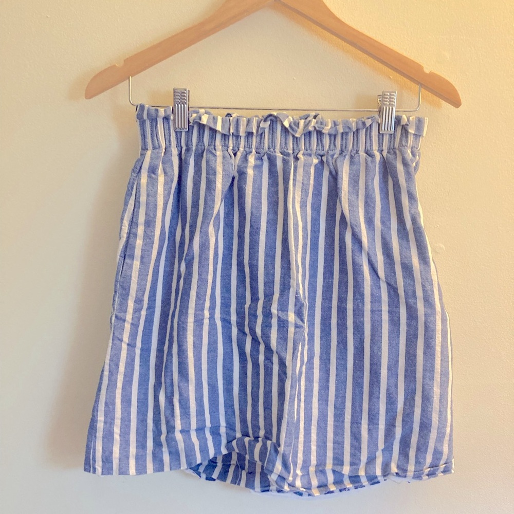 Women’s J. Crew Factory Linen Blend Blue & White Striped Mini Skirt